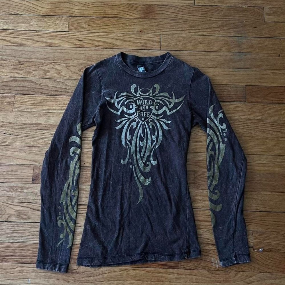 Cute “Wild And Free” Brown Long Sleeve Shirt